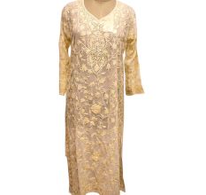 Cream Designer Dress Fabric Georgette With Heavy Embroidery Matching Dupatta