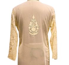 Cream Designer Dress Fabric Georgette With Heavy Embroidery Matching Dupatta