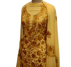 Light Yellow Designer Dress Georgette With Golden Yellow Floral Embroidery And Duppata