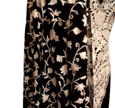 Black Designer Dress Fabric Georgette With Front White Floral Embroidery