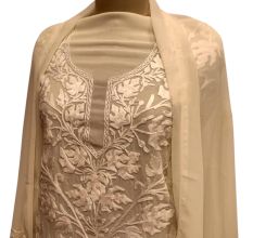 White Floral Dress Fabric Georgette With Matching Dupata