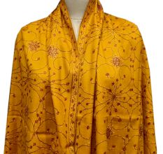 Handmade Mustard Semi Pashmina Jaal Design Needle Work Shawl