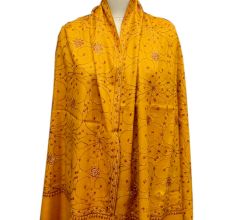 Handmade Mustard Semi Pashmina Jaal Design Needle Work Shawl