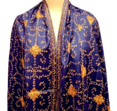 Handmade Purple Semi Pashmina Jaal Design Needle Work Shawl