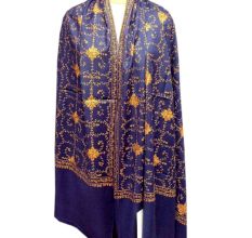 Handmade Purple Semi Pashmina Jaal Design Needle Work Shawl