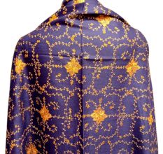 Handmade Purple Semi Pashmina Jaal Design Needle Work Shawl