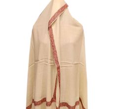 Handmade Cream Semi Pashmina Border Design Needle Work Shawl