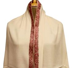 Handmade Cream Semi Pashmina Border Design Needle Work Shawl