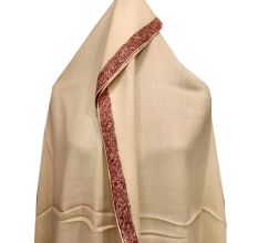 Handmade Cream Semi Pashmina Border Design Needle Work Shawl