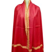 Handmade Semi Pashmina Blood Red Border Embroidery  Design Needle Work Shawl