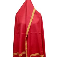 Handmade Semi Pashmina Blood Red Border Embroidery  Design Needle Work Shawl