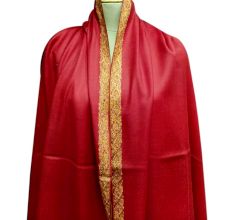 Handmade Semi Pashmina Blood Red Border Embroidery  Design Needle Work Shawl
