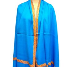 Blue Semi Pashmina  Border Embroidery  Design Needle Work Shawl