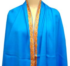 Blue Semi Pashmina  Border Embroidery  Design Needle Work Shawl