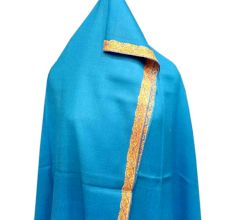Blue Semi Pashmina  Border Embroidery  Design Needle Work Shawl