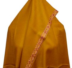 Mustard Semi Pashmina  Border Embroidery  Design Needle Work Shawl