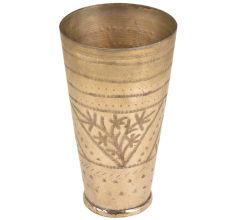 Hand Made Leaves In Geometric Pattern Tall Brass Lassi Glass