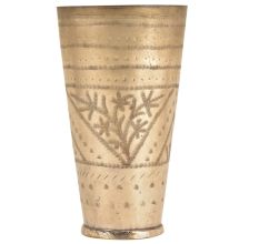 Hand Made Leaves In Geometric Pattern Tall Brass Lassi Glass