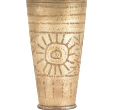 Tribal Sun Engraved Brass Vintage Pujabi Lassi Tumbler Glass