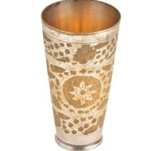 Silver Polished Leaf Design North Indian Brass Punjabi Cup Glass