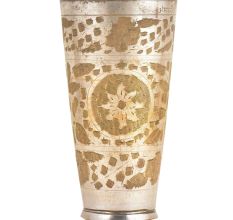 Silver Polished Leaf Design North Indian Brass Punjabi Cup Glass
