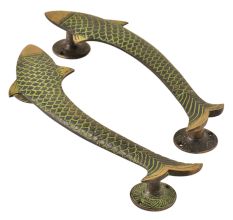 Vintage Finish Fish Shaped Brass Door Handle In Pair