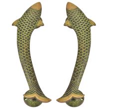 Vintage Finish Fish Shaped Brass Door Handle In Pair