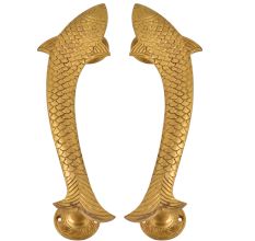 Vintage Golden Fish Shaped Brass Door Handle In Pair