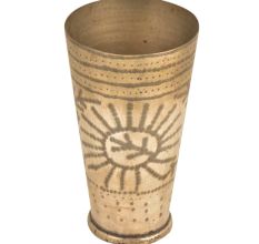 Traditional Leaf In Sun Etched Brass Tall Lassi Glass Kitchenware