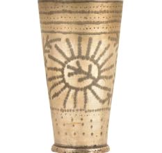 Traditional Leaf In Sun Etched Brass Tall Lassi Glass Kitchenware