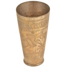 Carved Jai Hind Floral Design Decorative Brass North Indian Lassi Glass