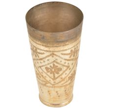 Silver Polished Floral Diamond Design Punjabi Lassi Glass