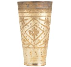 Silver Polished Floral Diamond Design Punjabi Lassi Glass