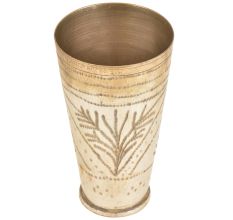 Silver Polished Brass Traditional Floral Designed Punjabi Lassi Glass
