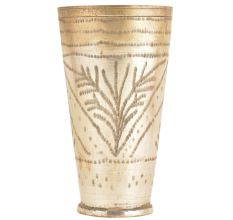 Silver Polished Brass Traditional Floral Designed Punjabi Lassi Glass