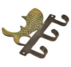 Handmade Brass Fish Three Wall Hooks