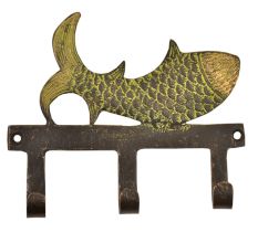 Handmade Brass Fish Three Wall Hooks
