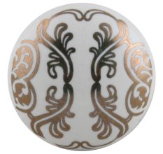 Golden Floral Pattern Flat Ceramic Cabinet Knob