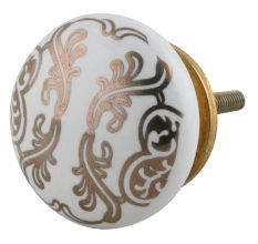 Golden Floral Pattern Flat Ceramic Cabinet Knob