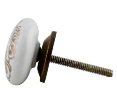 Golden Floral Pattern Flat Ceramic Cabinet Knob