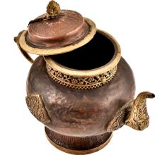 Handmade Copper Teapot With Embossed Design & Chain