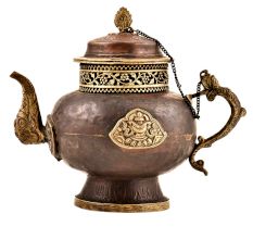 Handmade Copper Teapot With Embossed Design & Chain