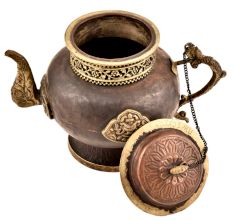 Handmade Copper Teapot With Embossed Design & Chain