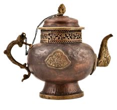 Handmade Copper Teapot With Embossed Design & Chain
