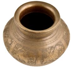 Delicate Engravings With Wild Animals Traditional Brass Pot