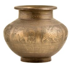 Delicate Engravings With Wild Animals Traditional Brass Pot