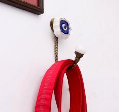 Navy Blue Solid Gold Line Ceramic Hook In Antique Fitting