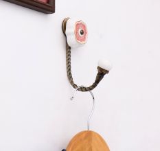 Pink Solid Gold Line Ceramic Hook In Antique Fitting