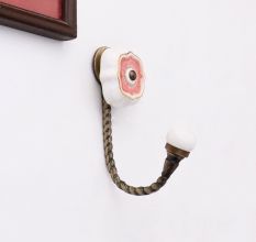 Pink Solid Gold Line Ceramic Hook In Antique Fitting