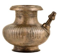 Brass Ribbed Bulbous Hindu Holy Water Pot With Spout